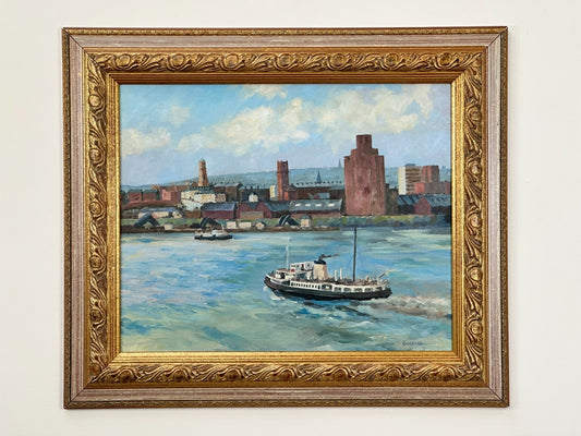 Keith Gardner RCA - River Mersey Birkenhead Ferry . Double sided Original Oil