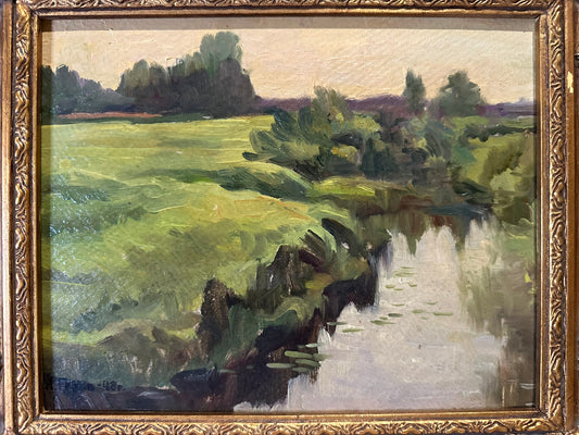 Nikolai Gorov "Beyond the Marsh" 1948 Beautiful Post War Soviet Painting