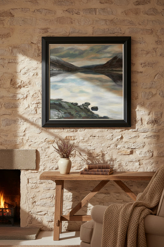 Tom Barron "Looking East Down Loch Voil" Scottish Loch Large Oil 80x80 cm Framed