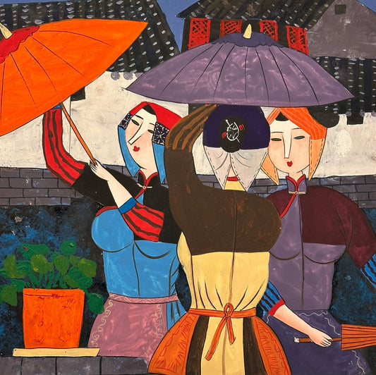Milly (Shang Chaofeng) Parasol Ladies - Original Chinese Ink Painting Exhibited