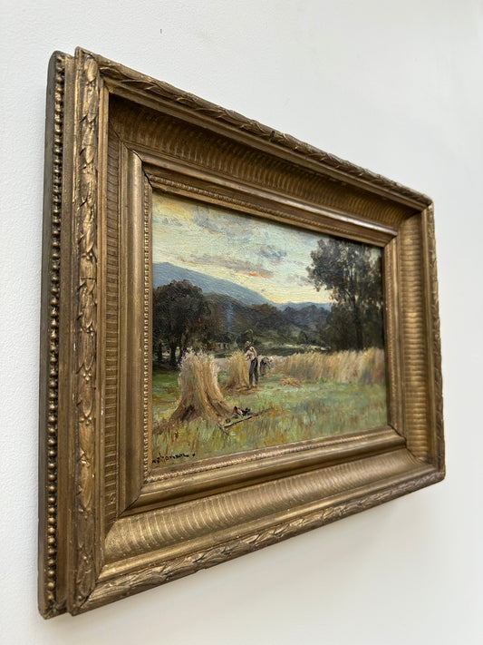 Original Oil on Board Peter S Buchanan (Glasgow) A Scottish Highland Hay Field