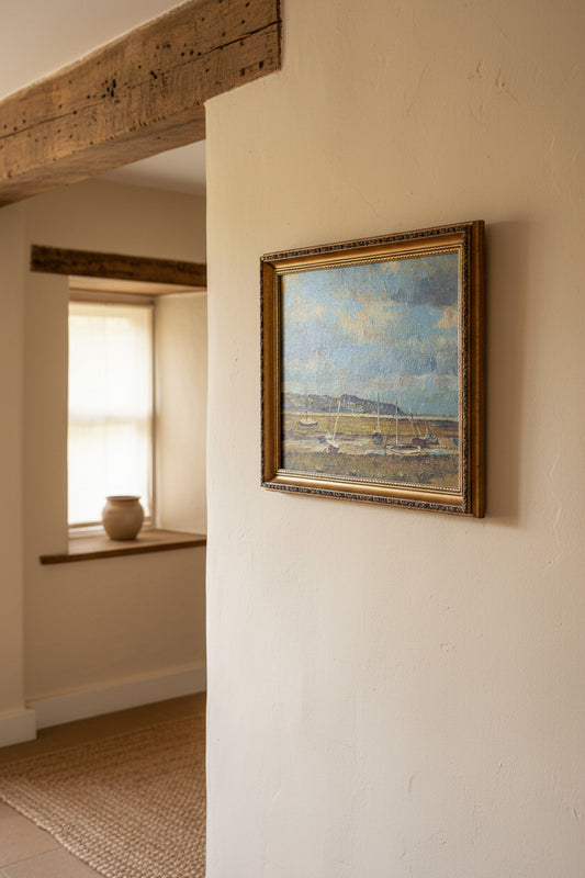 Keith Gardner RCA Oil Painting Boats in Welsh Estuary Scene Original 45.5x35.5cm