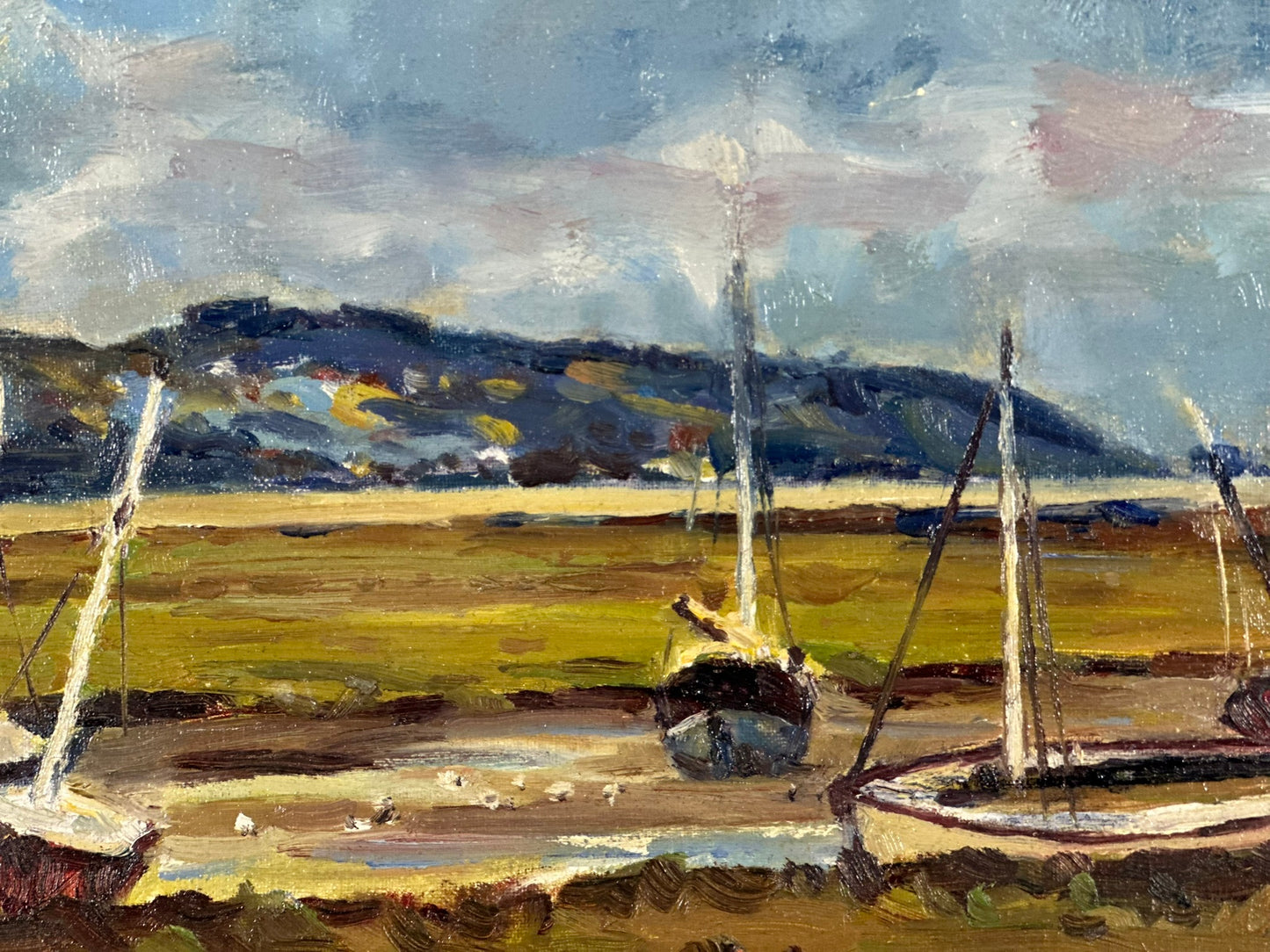 Keith Gardner RCA Oil Painting Boats in Welsh Estuary Scene Original 45.5x35.5cm