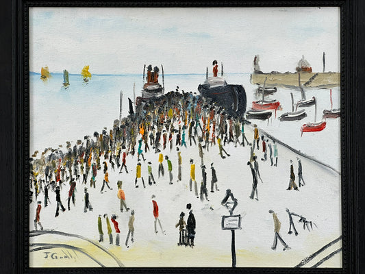 John Goodlad - Oil on Board After Lowry Ferry Boat Knott End