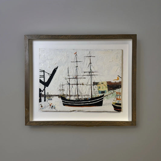 Simeon Stafford - Ship in Cornish Harbour, Oil on Board