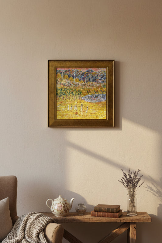 Gwynne Robins Original Acrylic Desert Oasis Scene with Camels & Figures