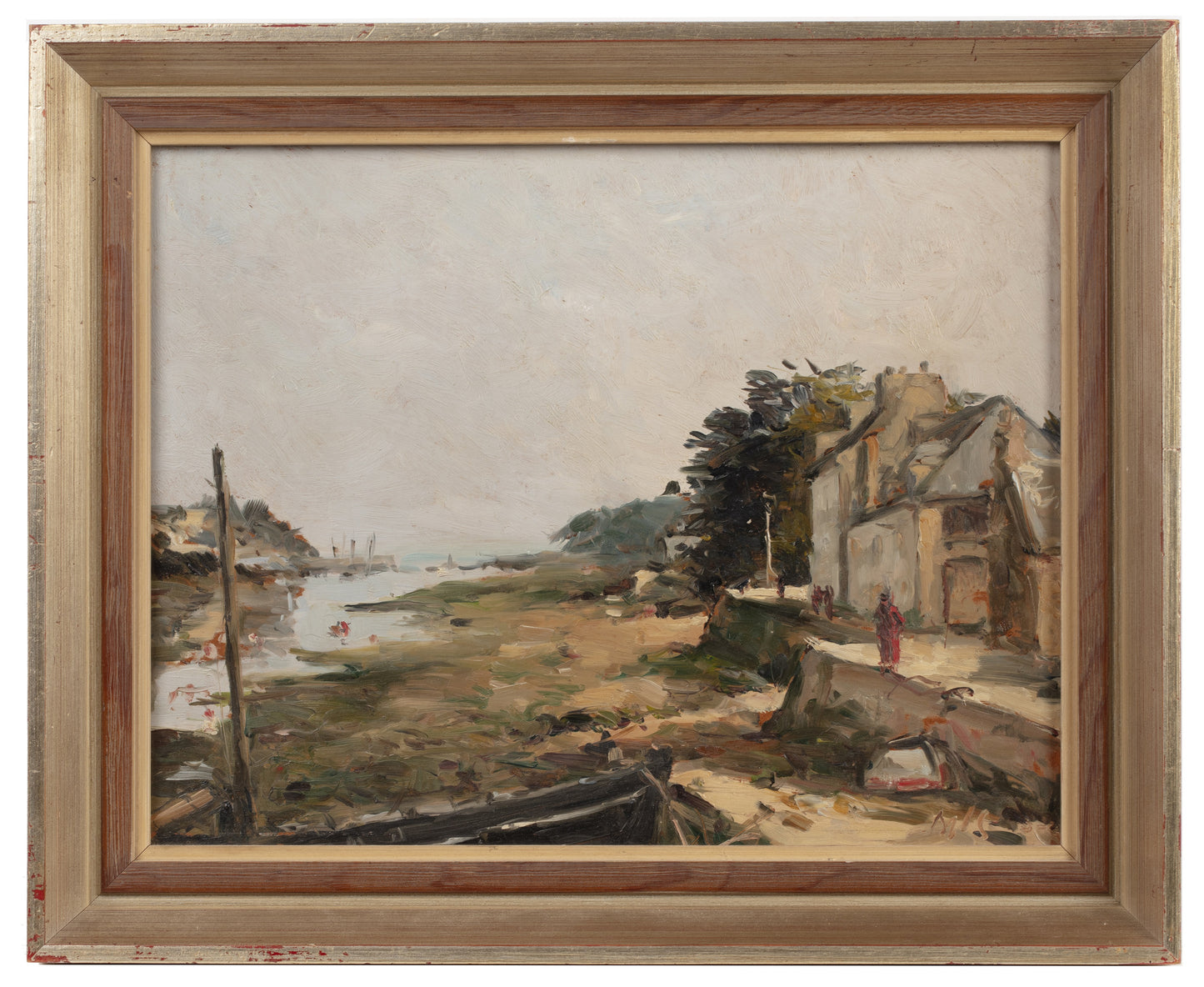 Claude Bils Oil Painting 'Low Tide' Estuary Scene Signed 28x35cm Framed