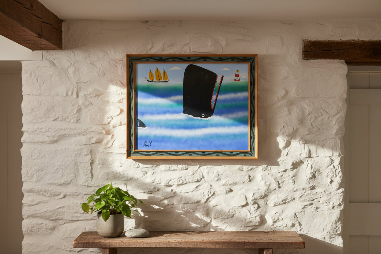 Steve Camps - Heads Up 2025 Signed Cornish Contemporary Oil Board Whale 54x42cm