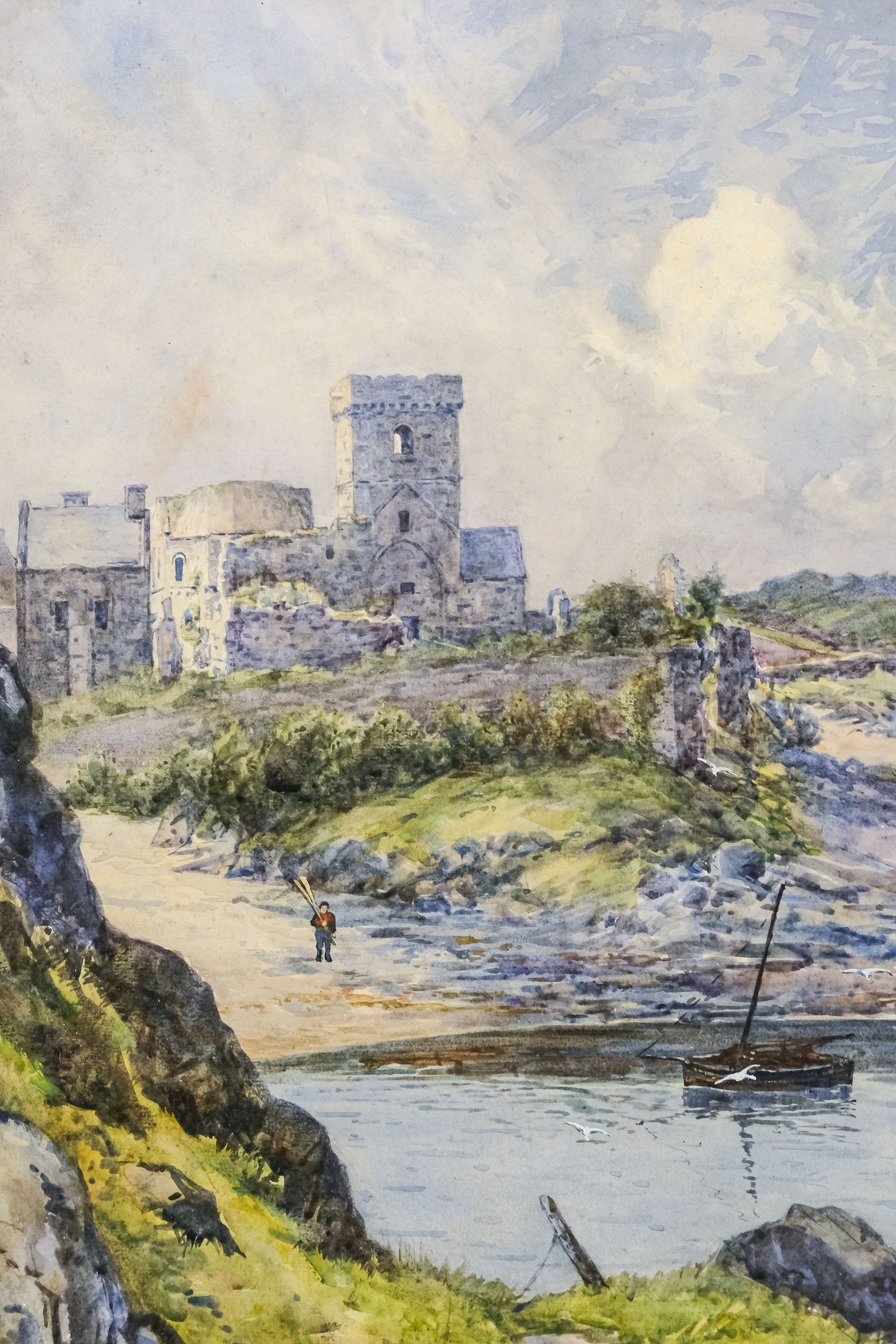 John A Henderson Tarbet - Inchcolm Abbey - Scottish Coastal Watercolour 47x33cm