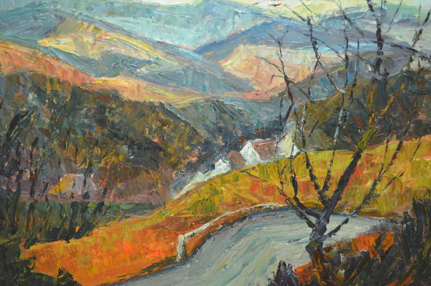Peter Bevan (Scottish 1946-2018) - Original Oil on Board Mountain Road Landscape