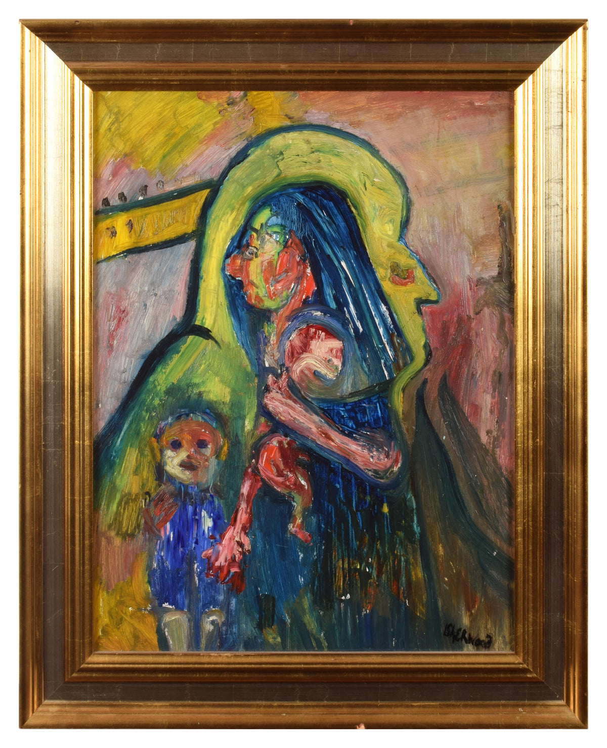 James Lawrence Isherwood (1917-1989) - Mother Lily with Children - Original Oil on Board