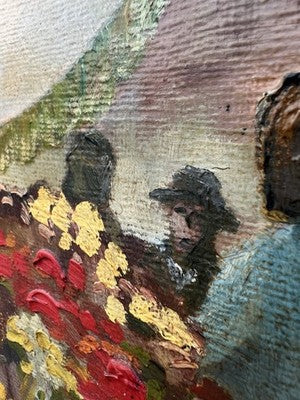 Payton Oil Painting, Flower Seller Brussels Market Scene Signed Framed 50x39cm