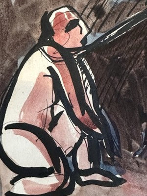 1985 Marzia Colonna - Two Figures Watercolour with Ink 1985 Maitland Dedicated