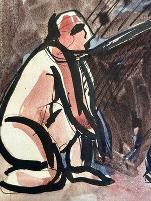 1985 Marzia Colonna - Two Figures Watercolour with Ink 1985 Maitland Dedicated