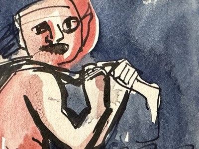 1985 Marzia Colonna - Two Figures Watercolour with Ink 1985 Maitland Dedicated
