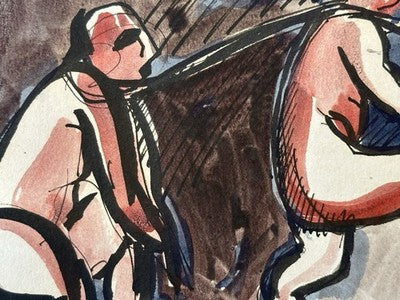 1985 Marzia Colonna - Two Figures Watercolour with Ink 1985 Maitland Dedicated