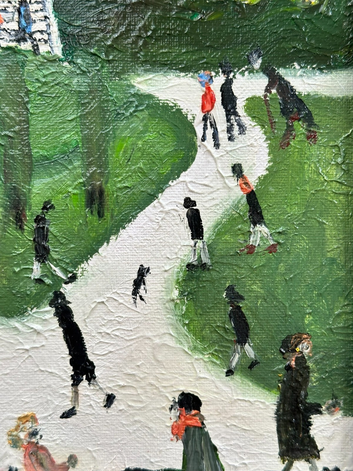 John Goodlad - Framed Oil on Canvas 12x10in Peel Park Manchester Art After Lowry