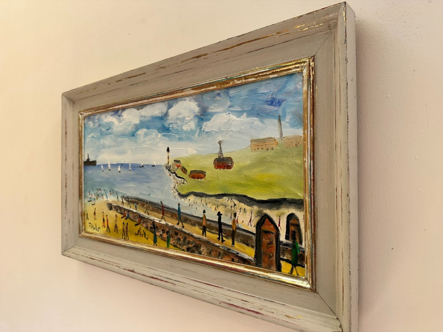John Goodlad - Lowry Style Coastal Scene - Original Oil on Canvas Northern Art