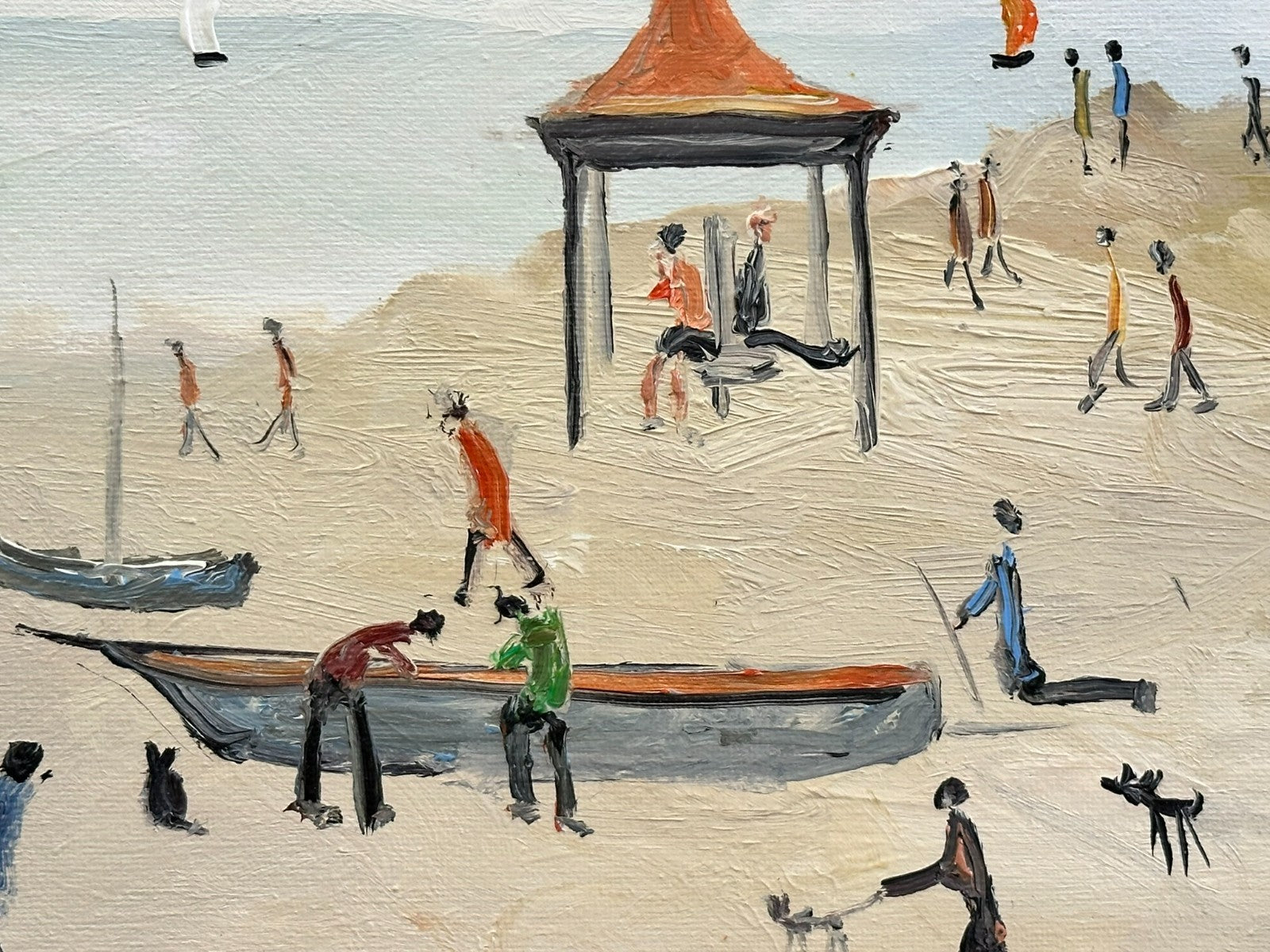 John Goodlad - Lowry Style Beach Scene - Original Northern Art Oil on Canvas