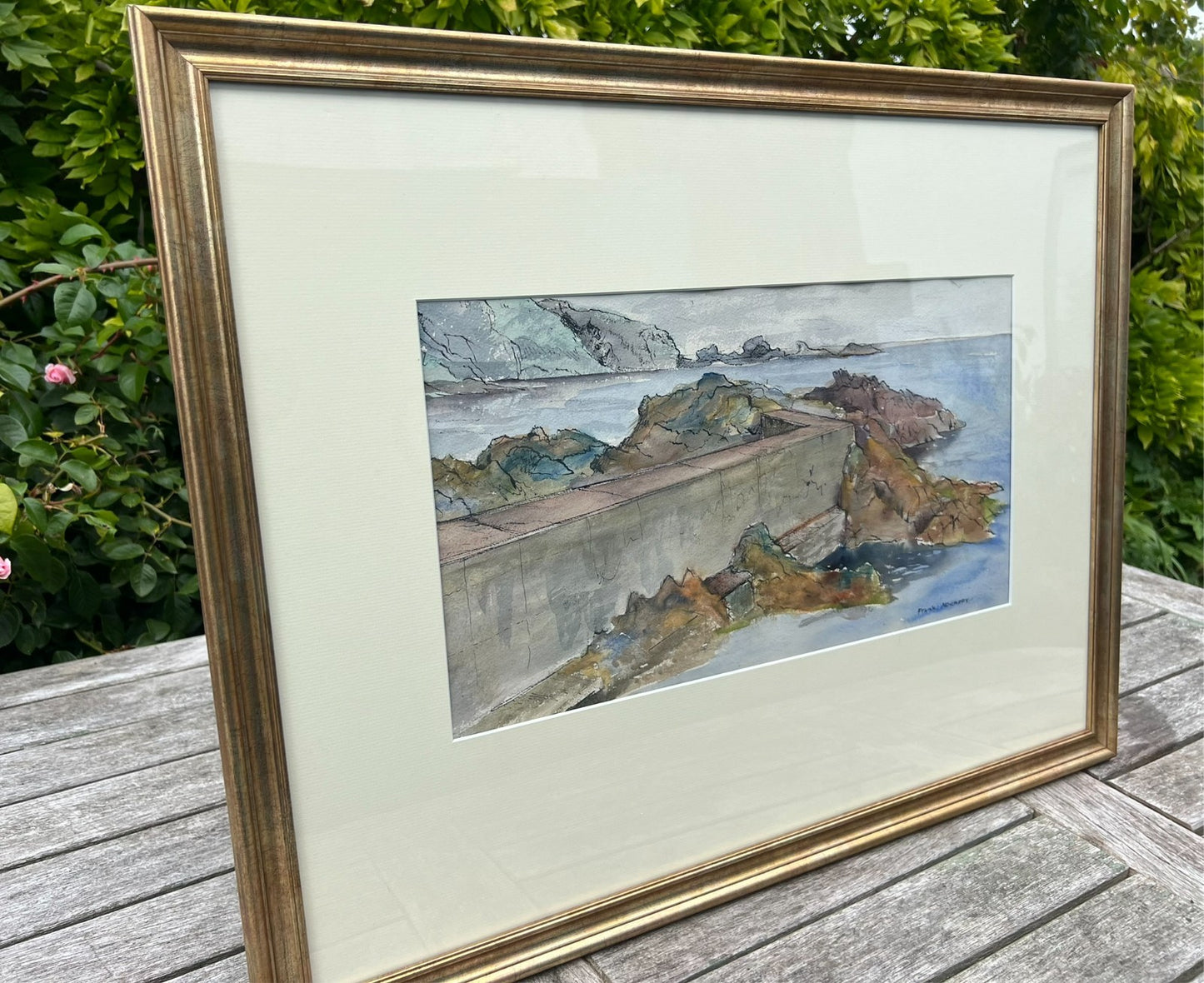 Frank Adcroft Signed Watercolour Coastal Scene 57x30cm St Abbs II Scottish Art