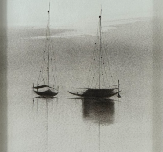 Gopal Ghose Original Watercolour - Morning Mist, The Hooghly - Indian Modernist