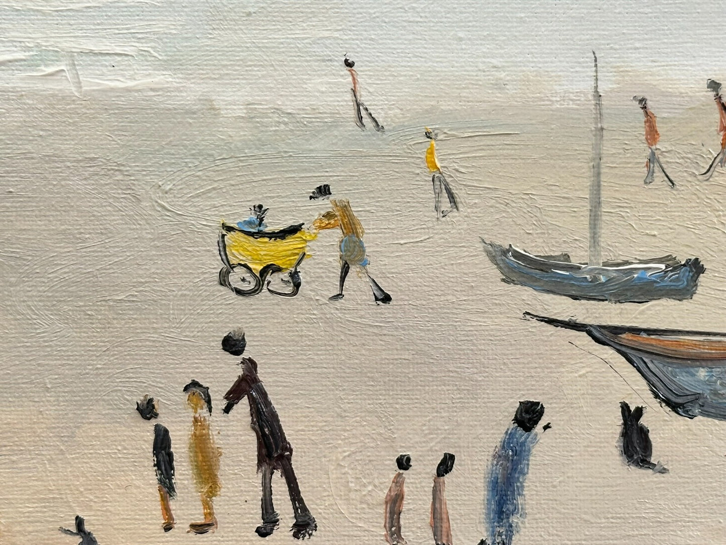 John Goodlad - Lowry Style Beach Scene - Original Northern Art Oil on Canvas