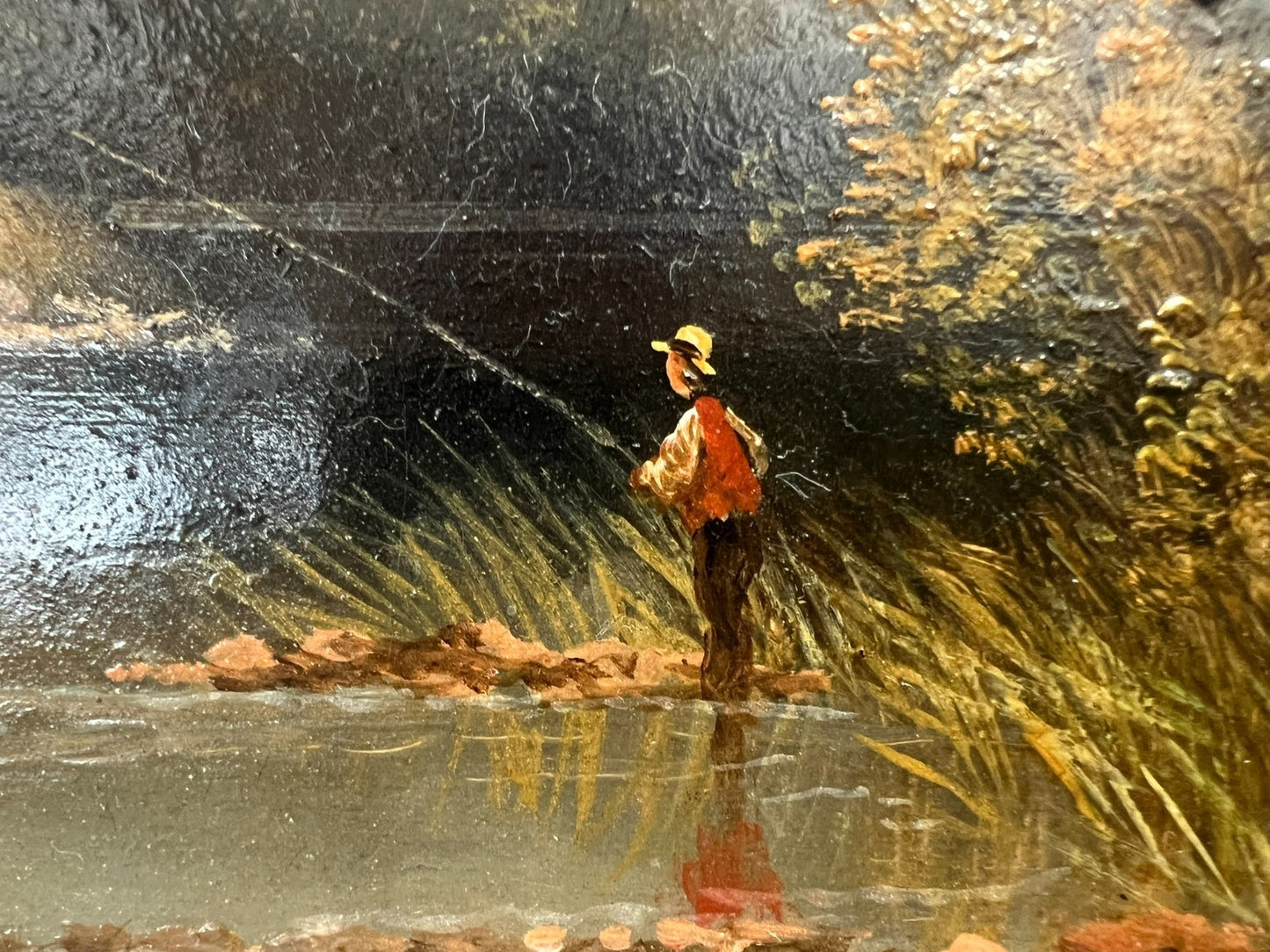 Pair of Original J. Howard Oil Paintings c.1880 Highland River Fishing Scenes