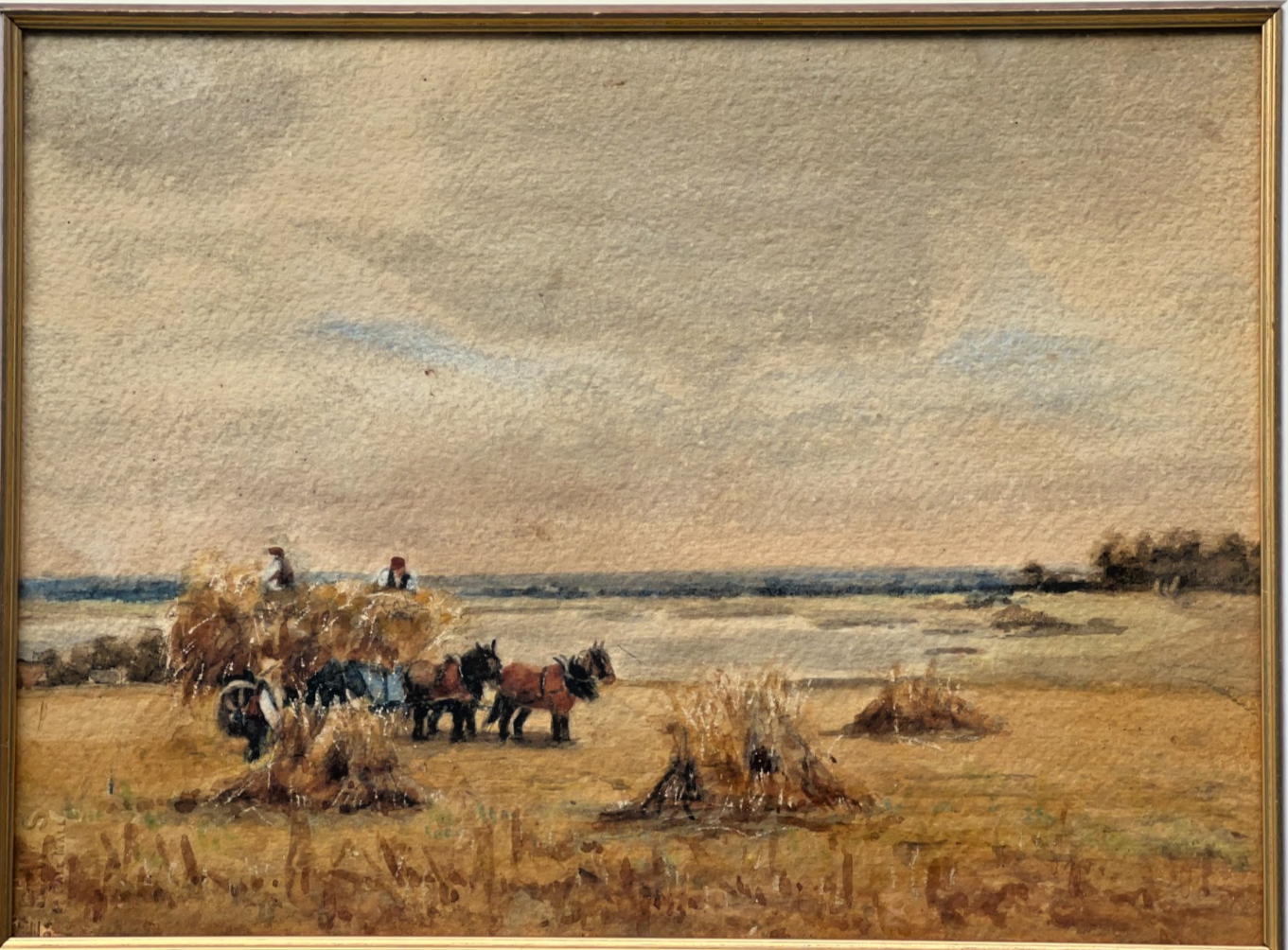 Original Harvest Scene Watercolour with RWS Stamp Manner of Henry John Kinnaird