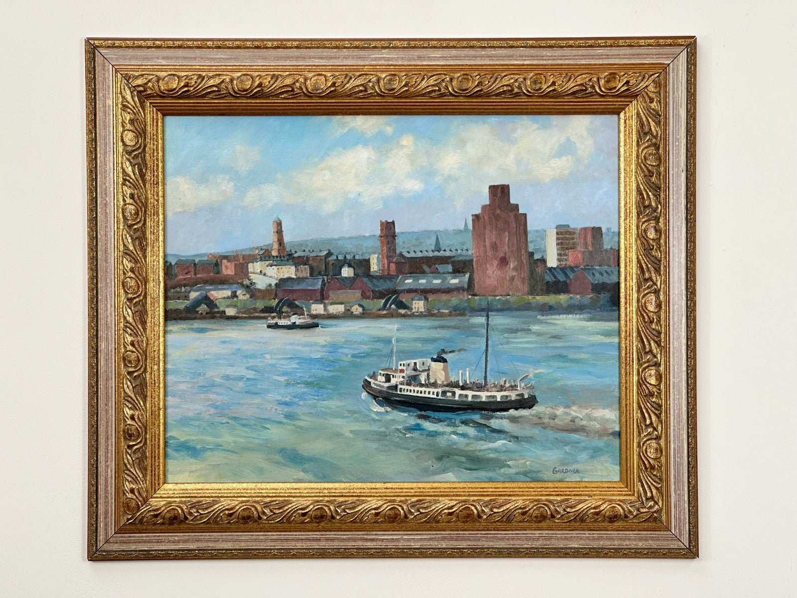 Keith Gardner RCA - River Mersey Birkenhead Ferry . Double sided Original Oil