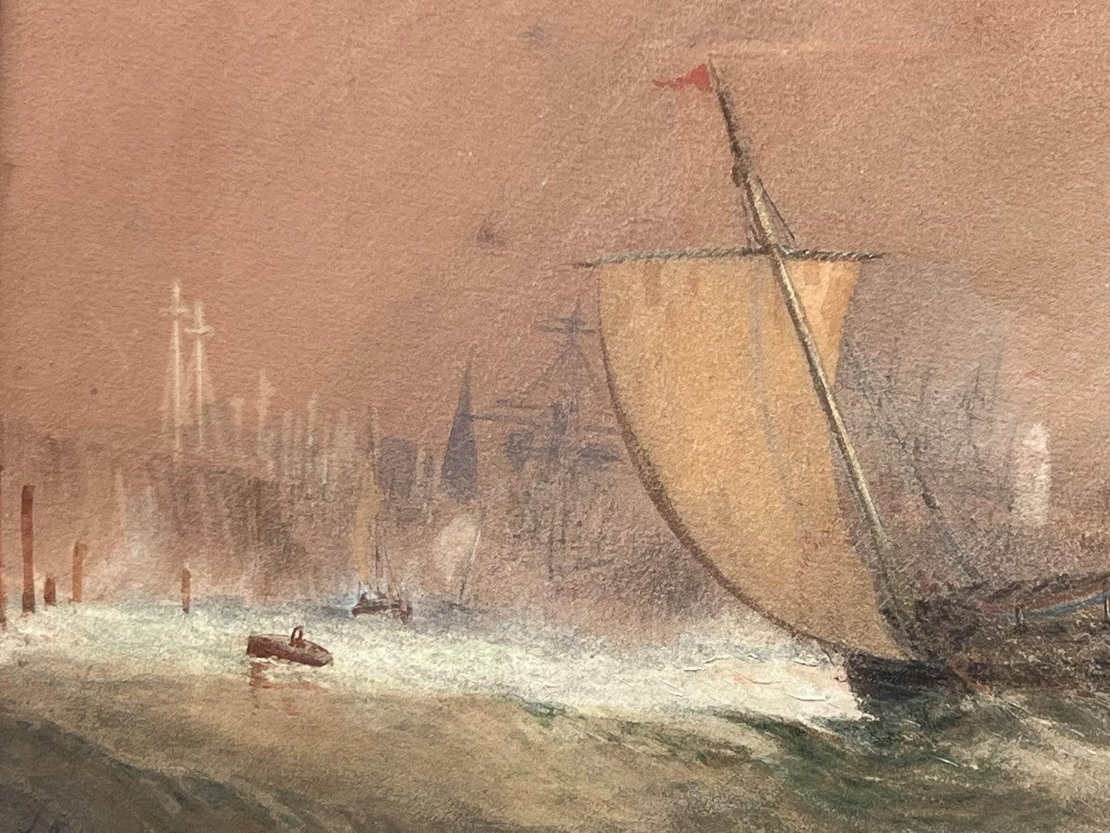John Robert Mather - Original Newcastle Watercolour & Gouache Stormy Sea 58x28cm
