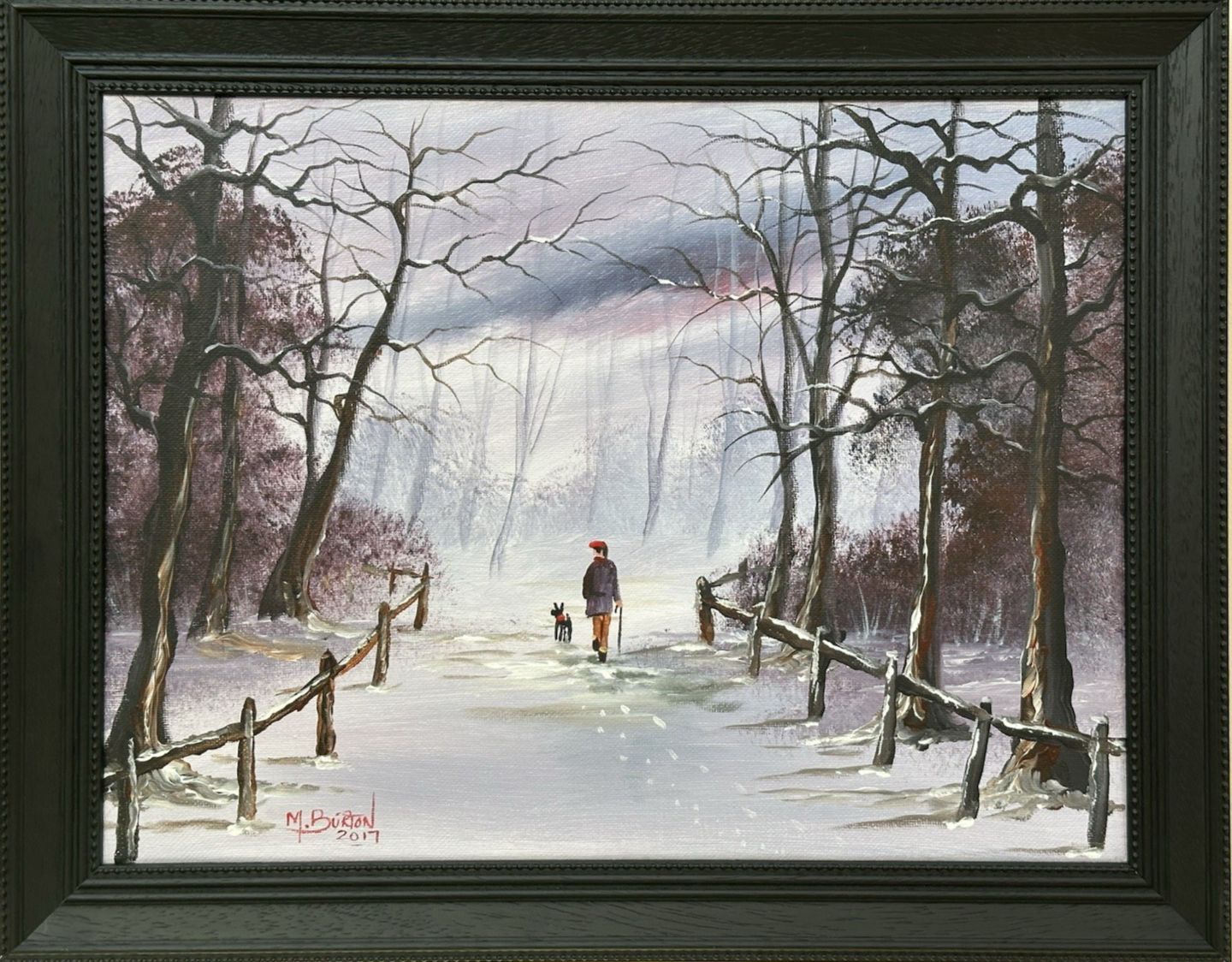 Mal Burton Original Oil Painting Snowy Winter Walk 40x30cm Signed Northern Art