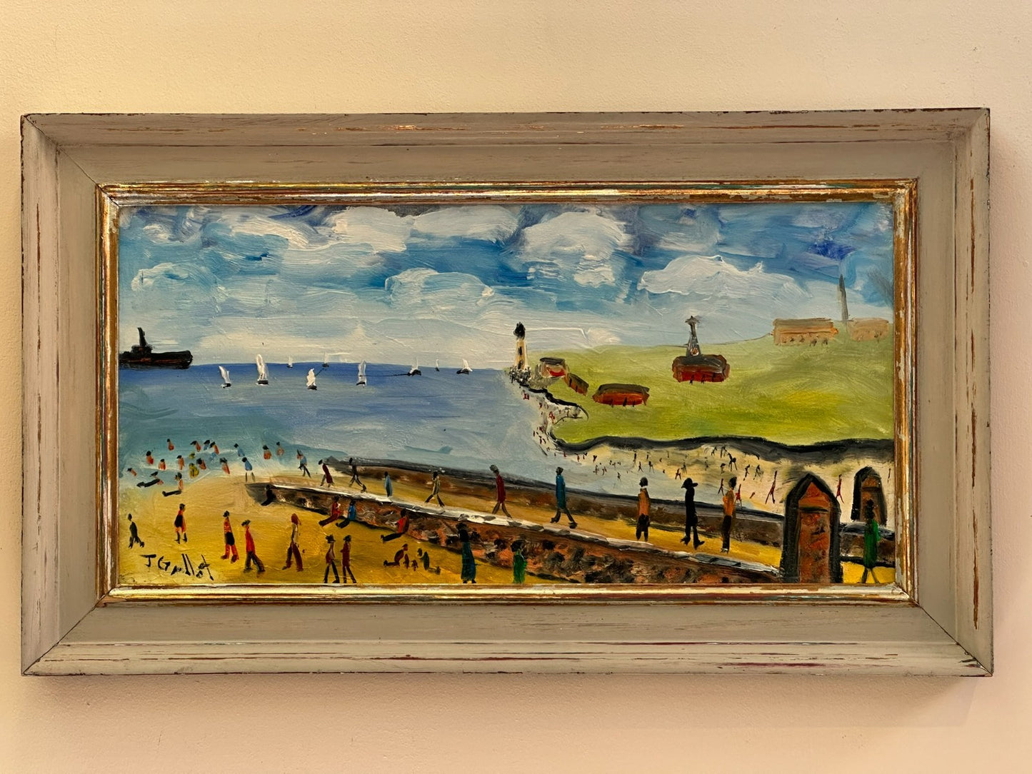 John Goodlad - Lowry Style Coastal Scene - Original Oil on Canvas Northern Art