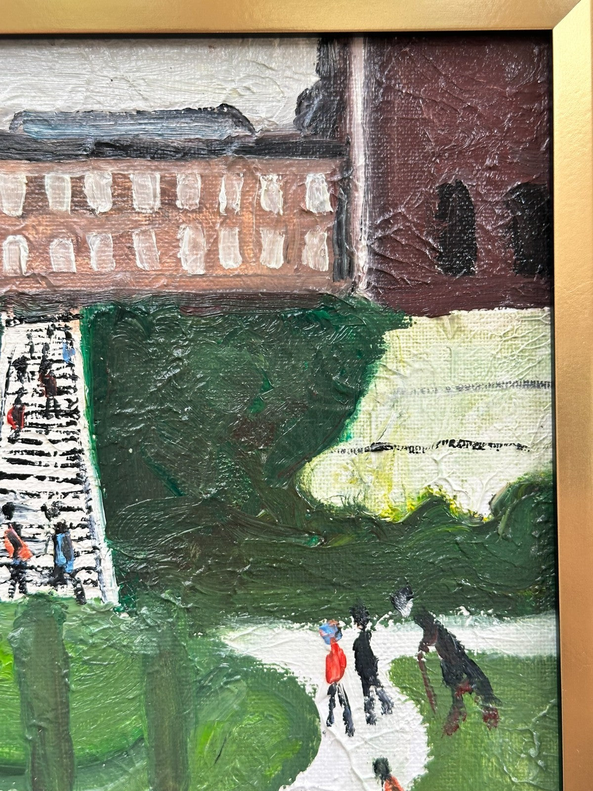 John Goodlad - Framed Oil on Canvas 12x10in Peel Park Manchester Art After Lowry