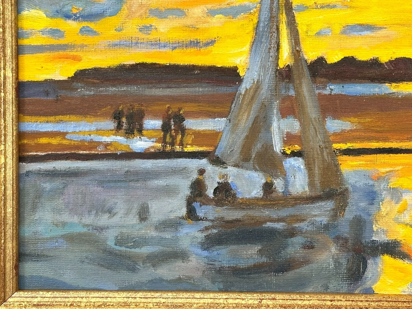 Keith Gardner RCA - Coastal Sunset . Original Oil Painting Harbour Boat Framed
