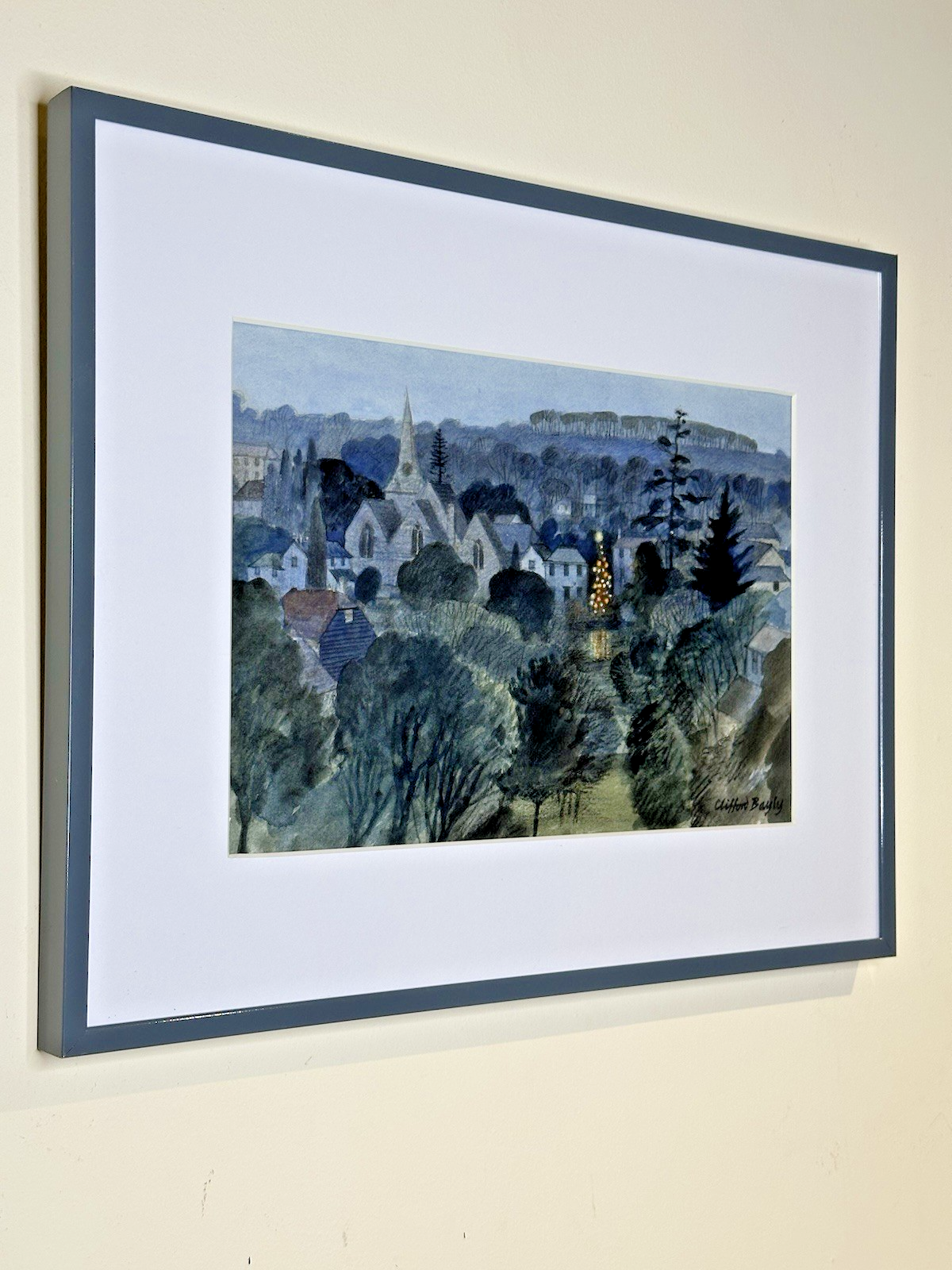 Clifford Bayly RWS - Signed Early Evening Festive Village Watercolour 27x19cm