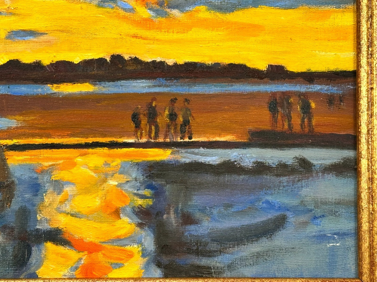 Keith Gardner RCA - Coastal Sunset . Original Oil Painting Harbour Boat Framed