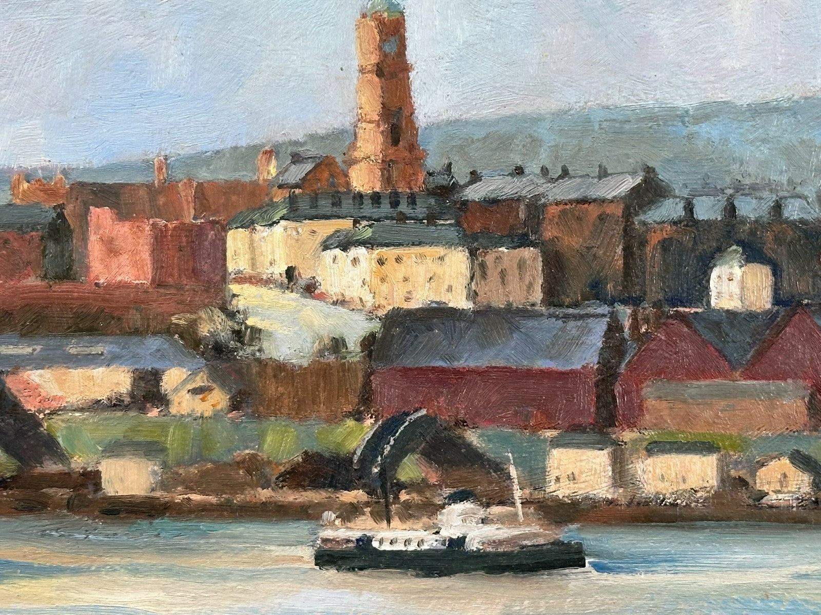 Keith Gardner RCA - River Mersey Birkenhead Ferry . Double sided Original Oil