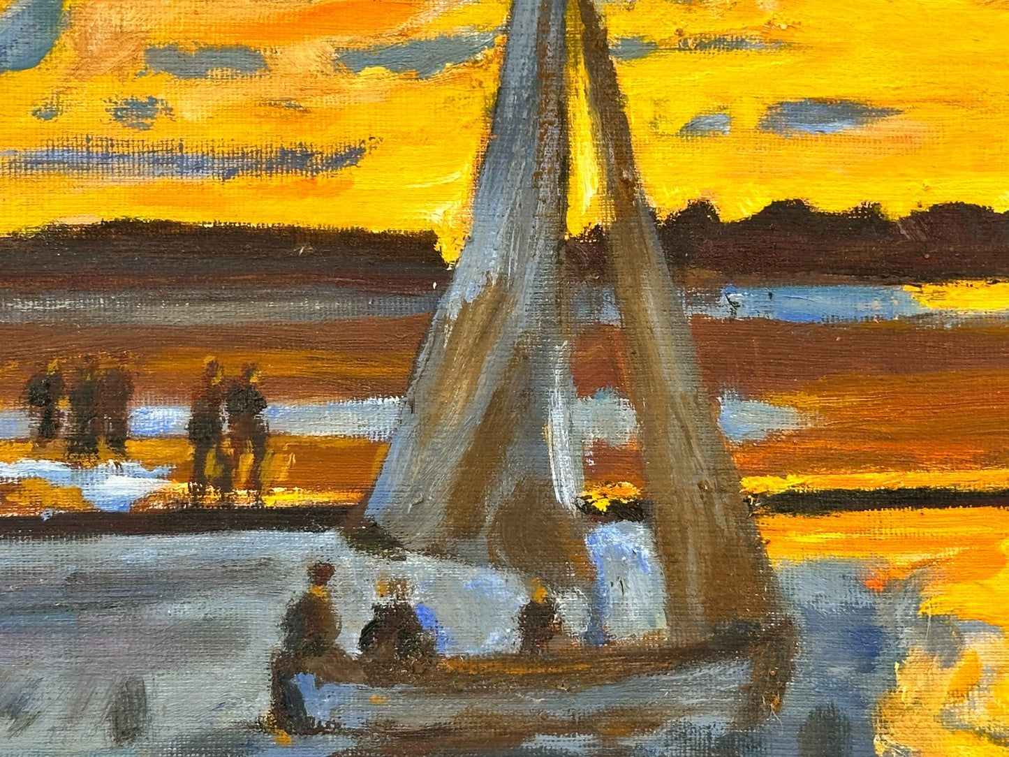 Keith Gardner RCA - Coastal Sunset . Original Oil Painting Harbour Boat Framed