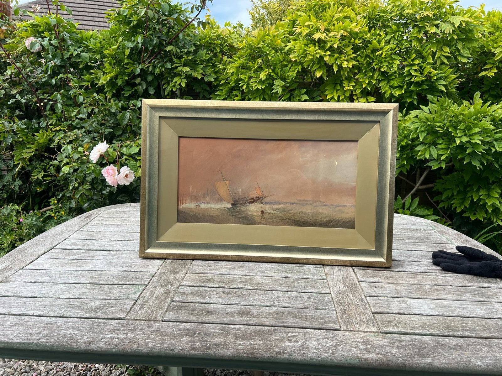 John Robert Mather - Original Newcastle Watercolour & Gouache Stormy Sea 58x28cm