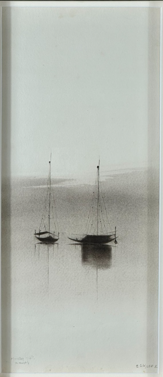 Gopal Ghose Original Watercolour - Morning Mist, The Hooghly - Indian Modernist