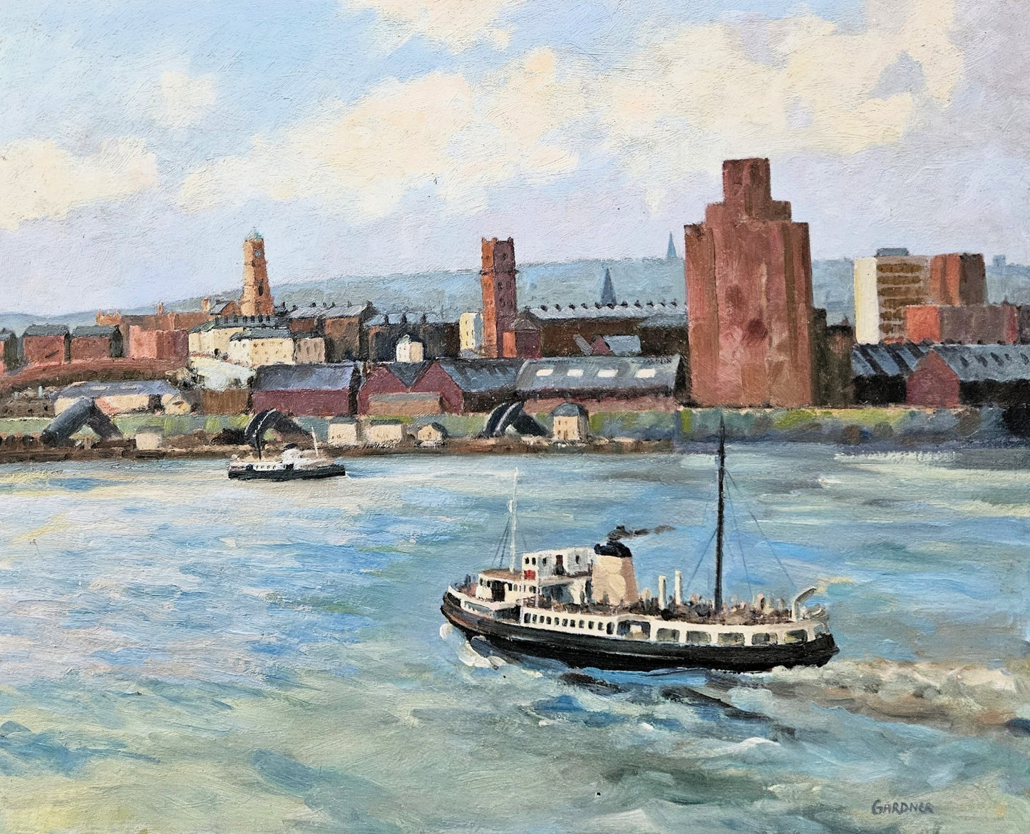 Keith Gardner RCA - River Mersey Birkenhead Ferry . Double sided Original Oil
