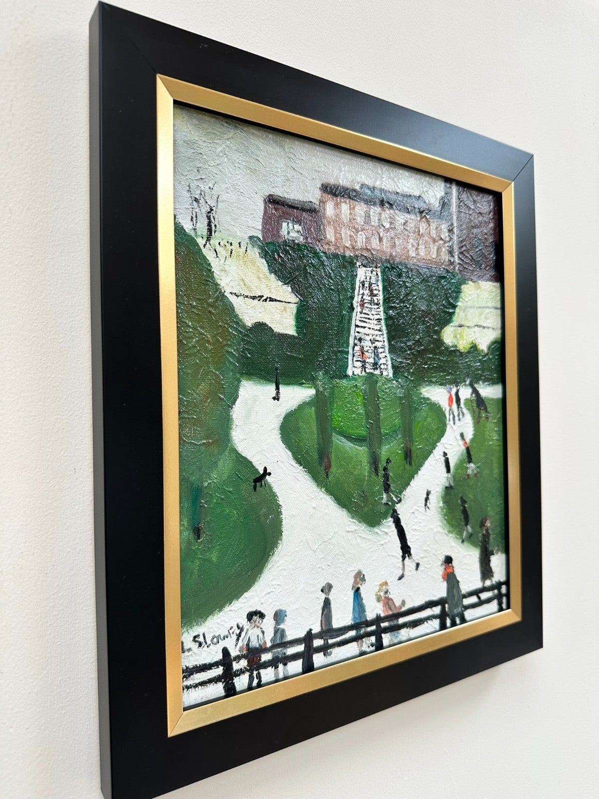 John Goodlad - Framed Oil on Canvas 12x10in Peel Park Manchester Art After Lowry