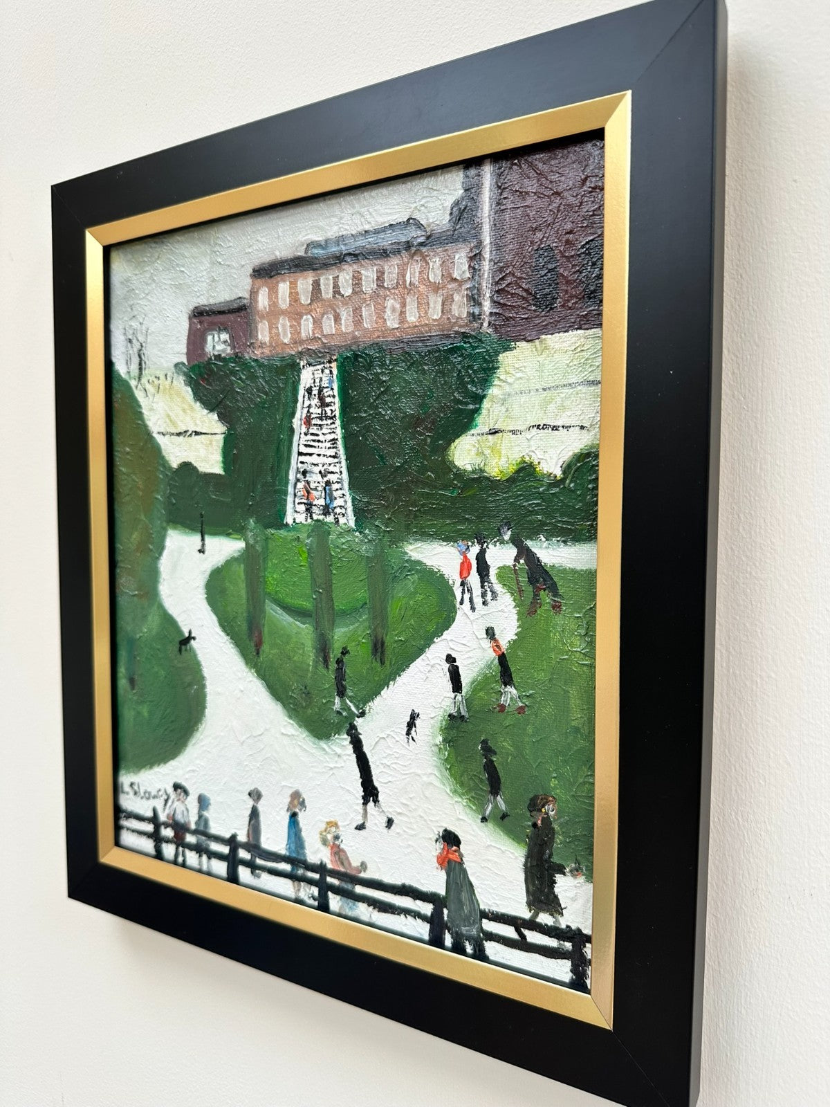 John Goodlad - Framed Oil on Canvas 12x10in Peel Park Manchester Art After Lowry