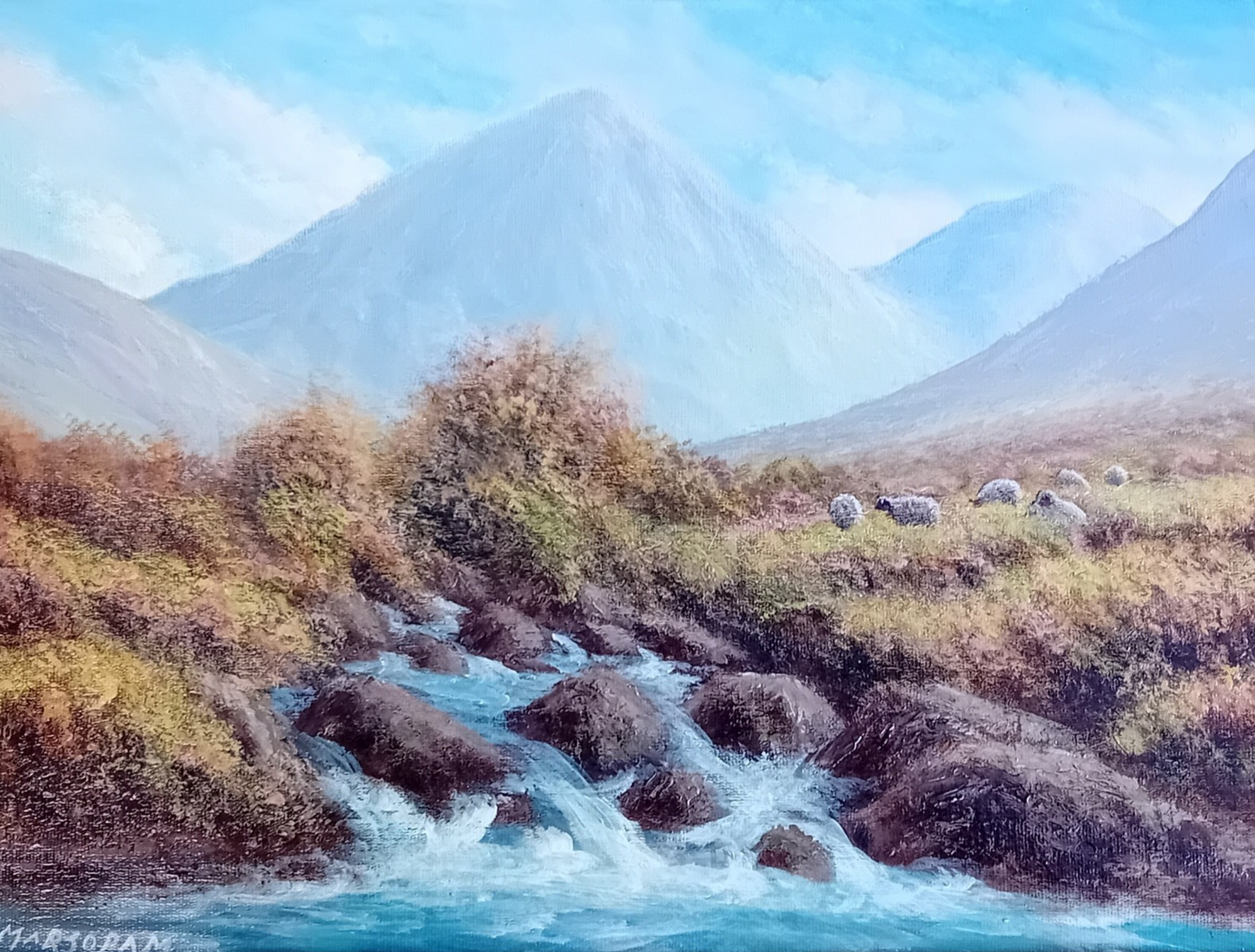 Jerry Marjoram - Irish Landscape Connemara Oil on Canvas 30x40cm Sheep Grazing