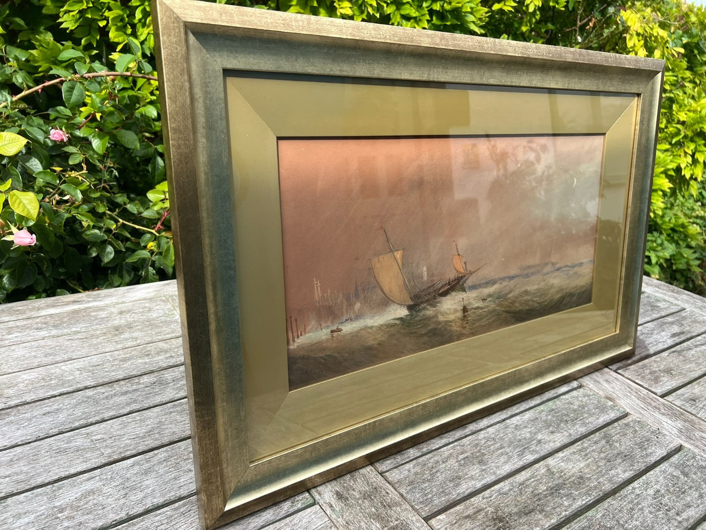 John Robert Mather - Original Newcastle Watercolour & Gouache Stormy Sea 58x28cm