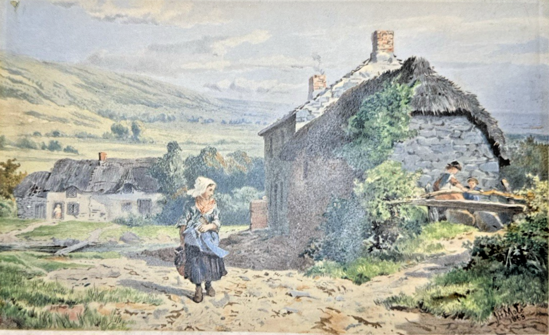 Original John Henry Mole Watercolour - Girl by Cottage 1860s Stunning Detail