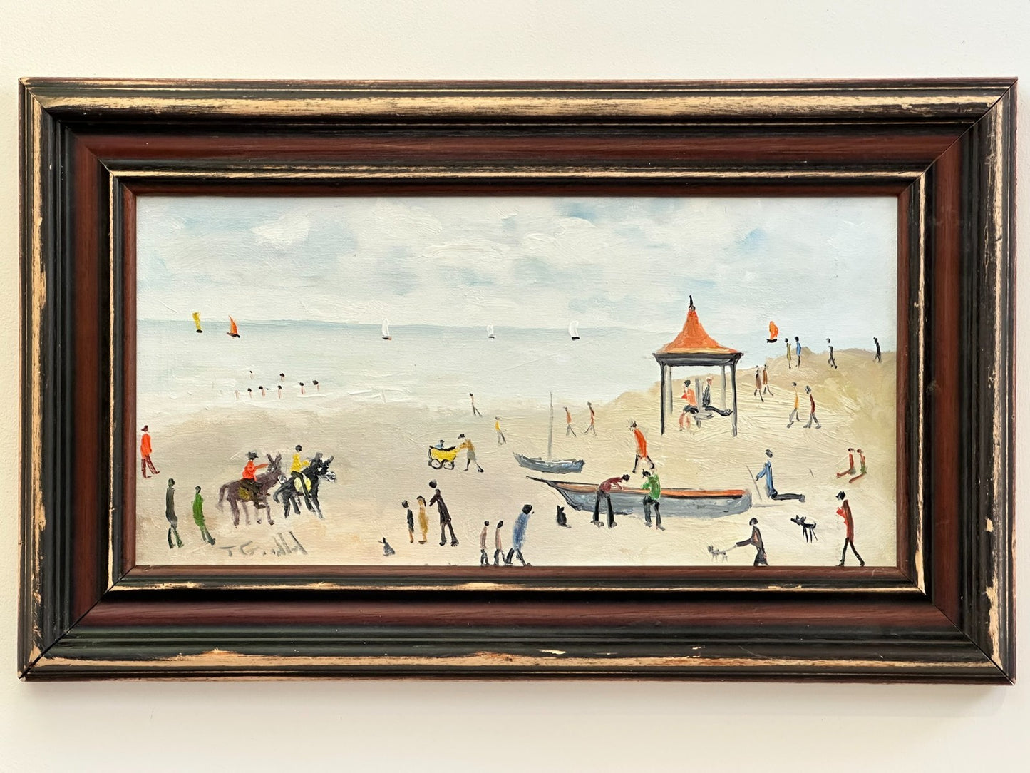 John Goodlad - Lowry Style Beach Scene - Original Northern Art Oil on Canvas