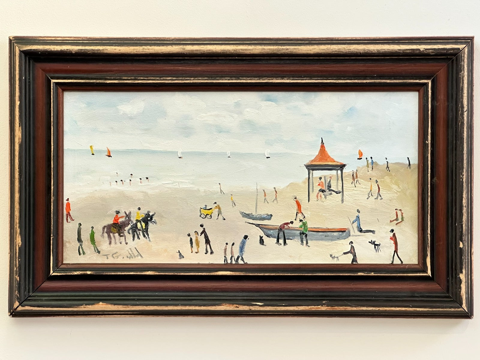 John Goodlad - Lowry Style Beach Scene - Original Northern Art Oil on Canvas