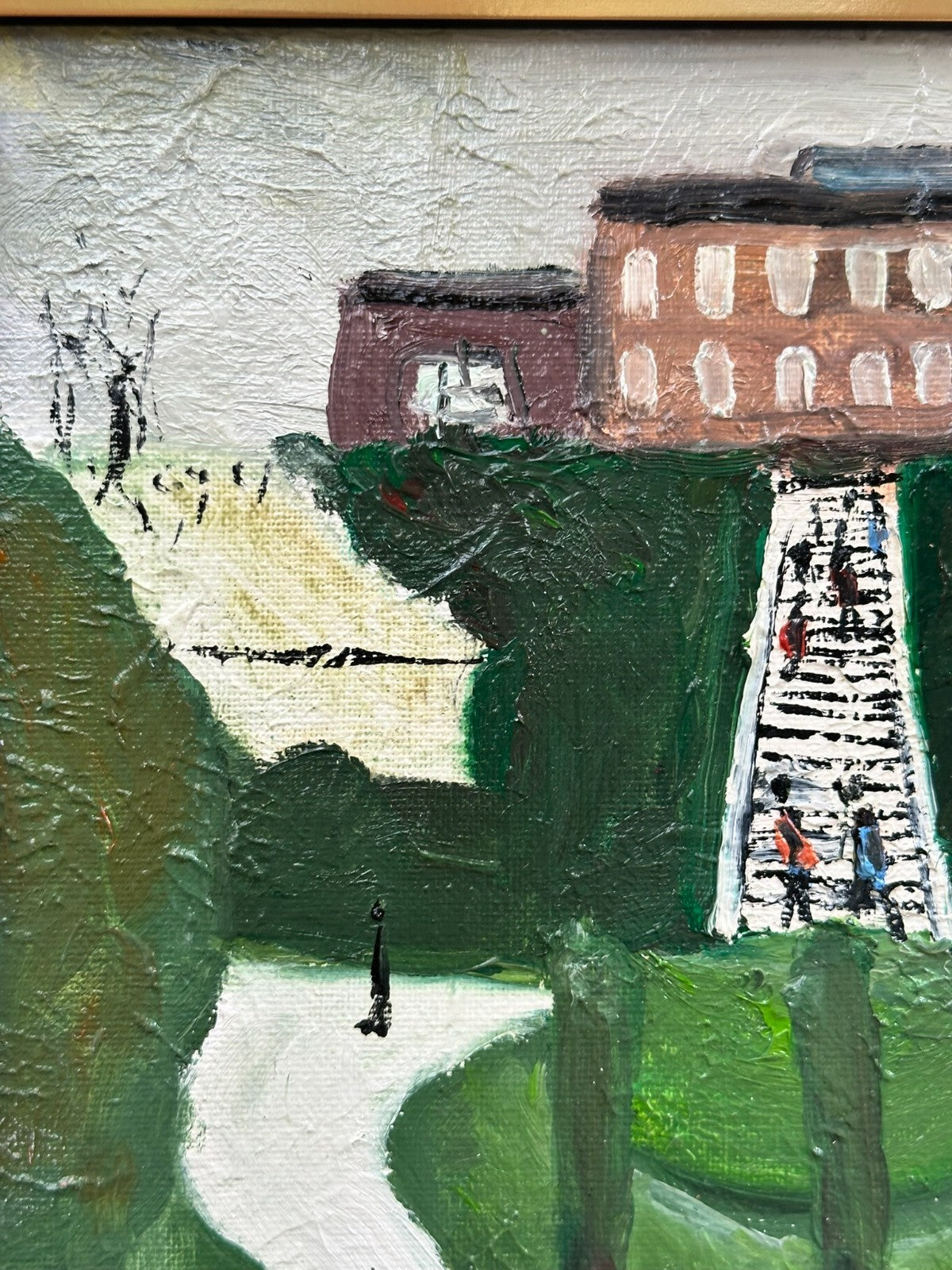 John Goodlad - Framed Oil on Canvas 12x10in Peel Park Manchester Art After Lowry