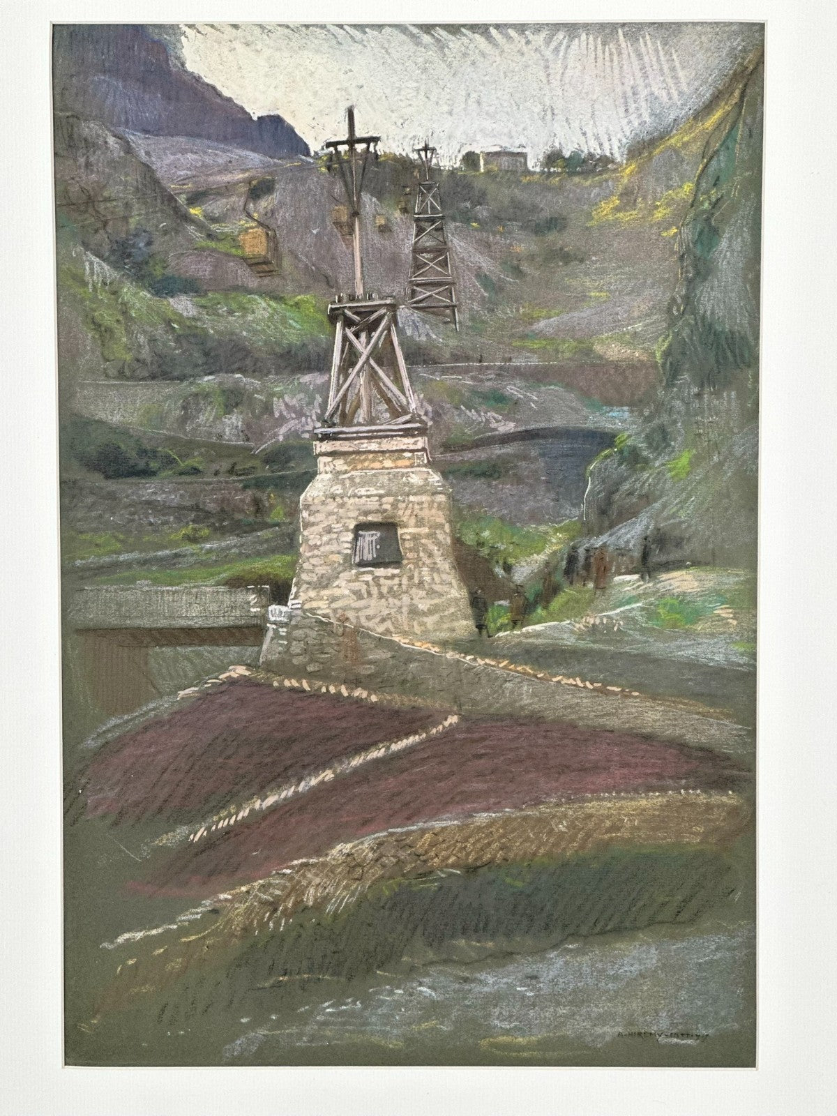 Adolf Hiremy-Hirschl Pastel Quarry Scene 1917 Austro-Hungarian 48x32cm